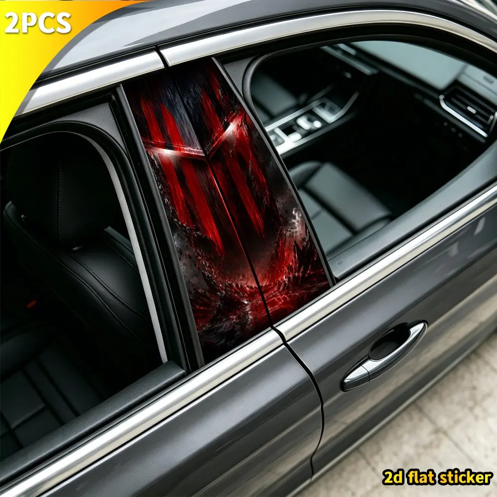2-Pack Glossy V-Type Mech Car B-Pillar Stickers, Dark Racing Geometric Arrow Window Decals, Full Vehicle Body Protection