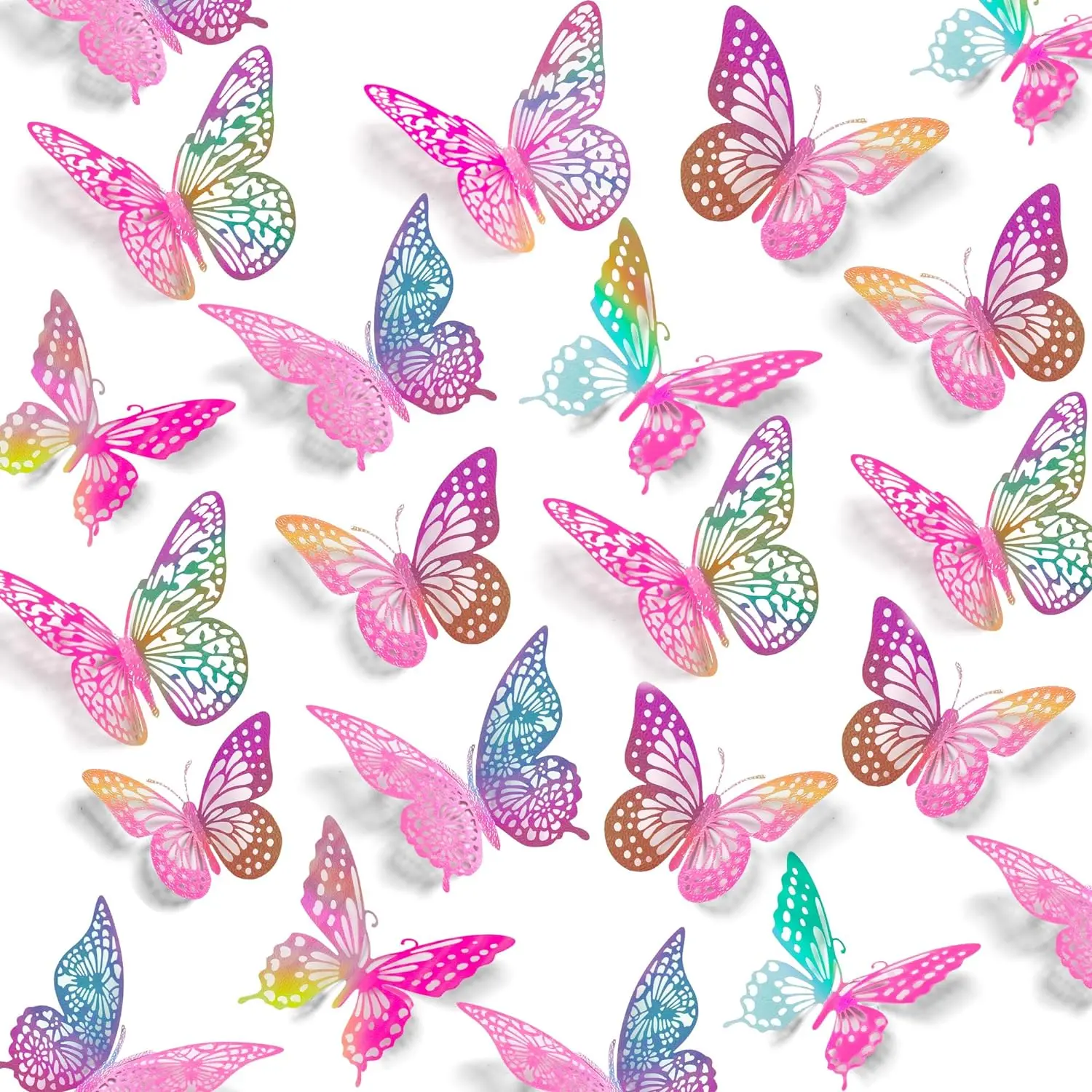 3D Butterfly Wall Decor 48 Pcs, 4 Styles, 3 Sizes, Purple Butterfly Decorations for Birthday Parties, Removable Stickers