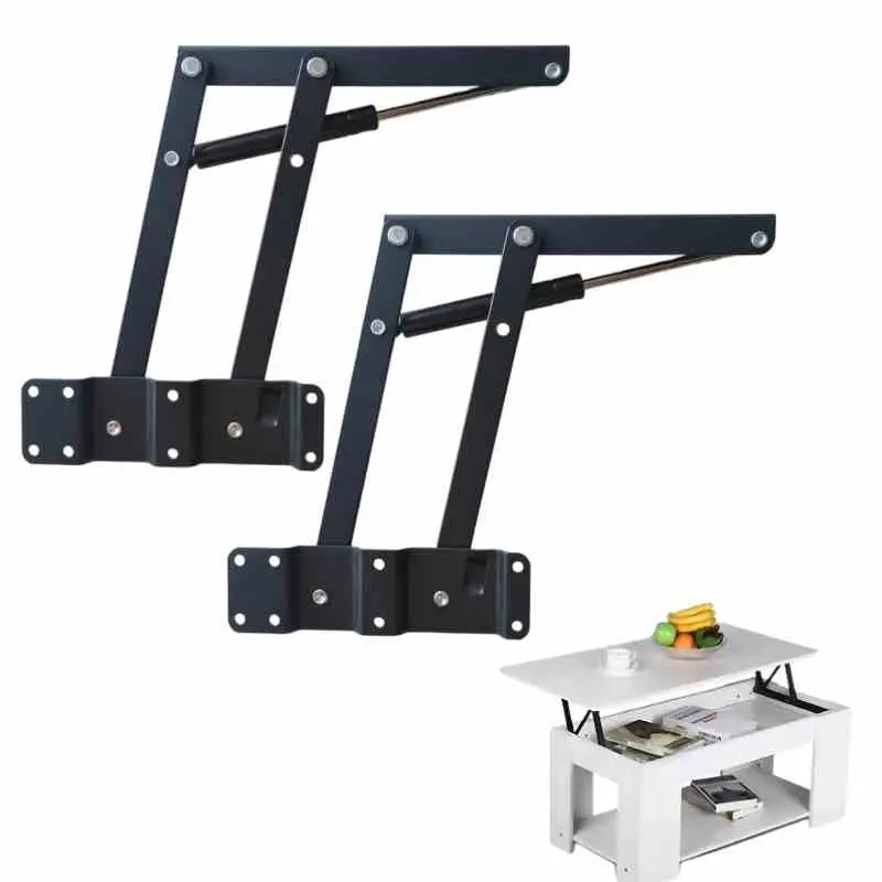 2 Pack 130N Pneumatic Hydraulic Lift Top Hinges with Mounting Screws, Folding Lift-Up Coffee Table Hardware Mechanism, Furniture Lift Support Brackets for Coffee Tables, Workbenches and Multifunctional Furniture