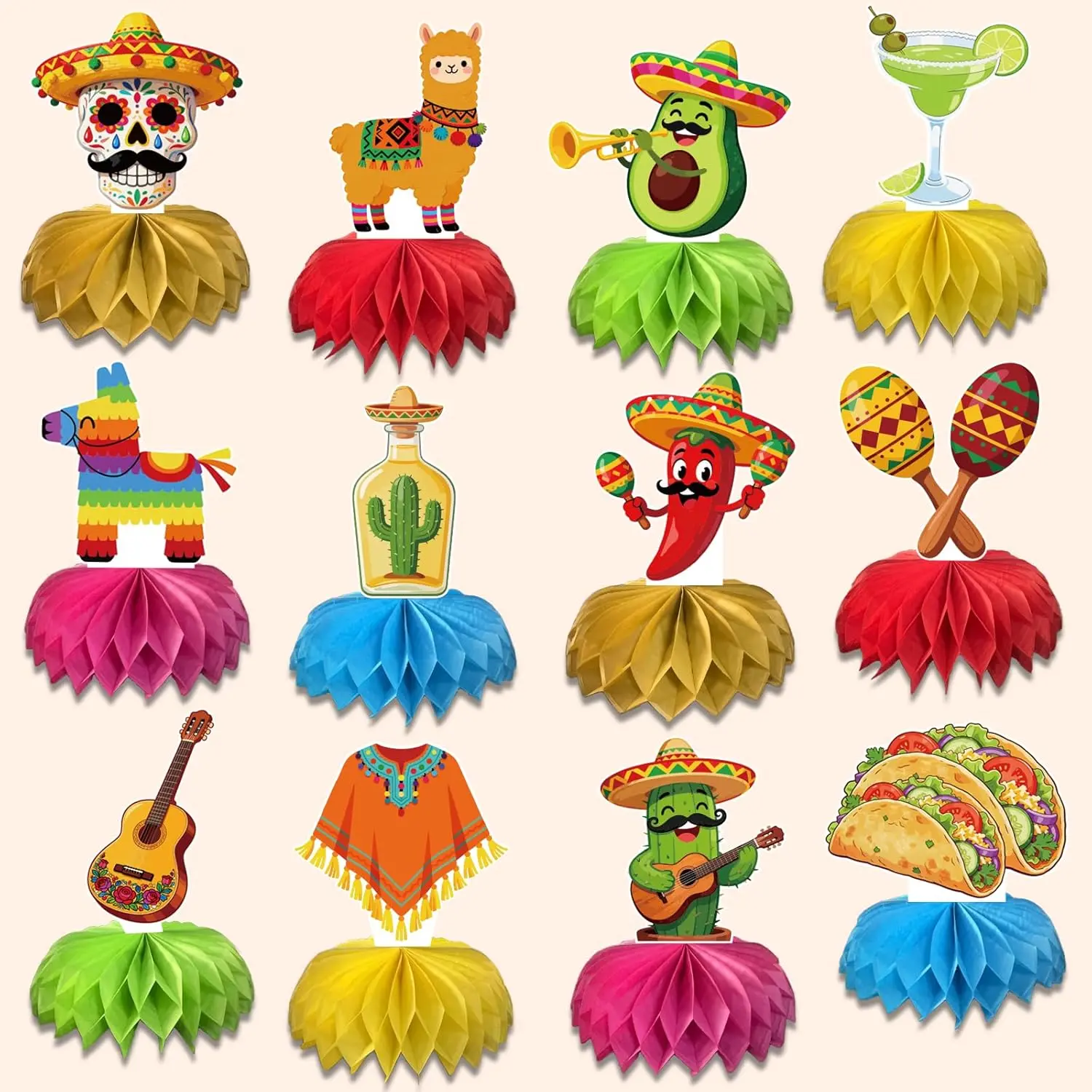12 count Fiesta Mexican Party Decorations, 8'' Mexican  Decorations, Cinco De Mayo Decorations, Taco Party Decors, Mexican Centerpieces for Tables Birthday Day of the  Supplies