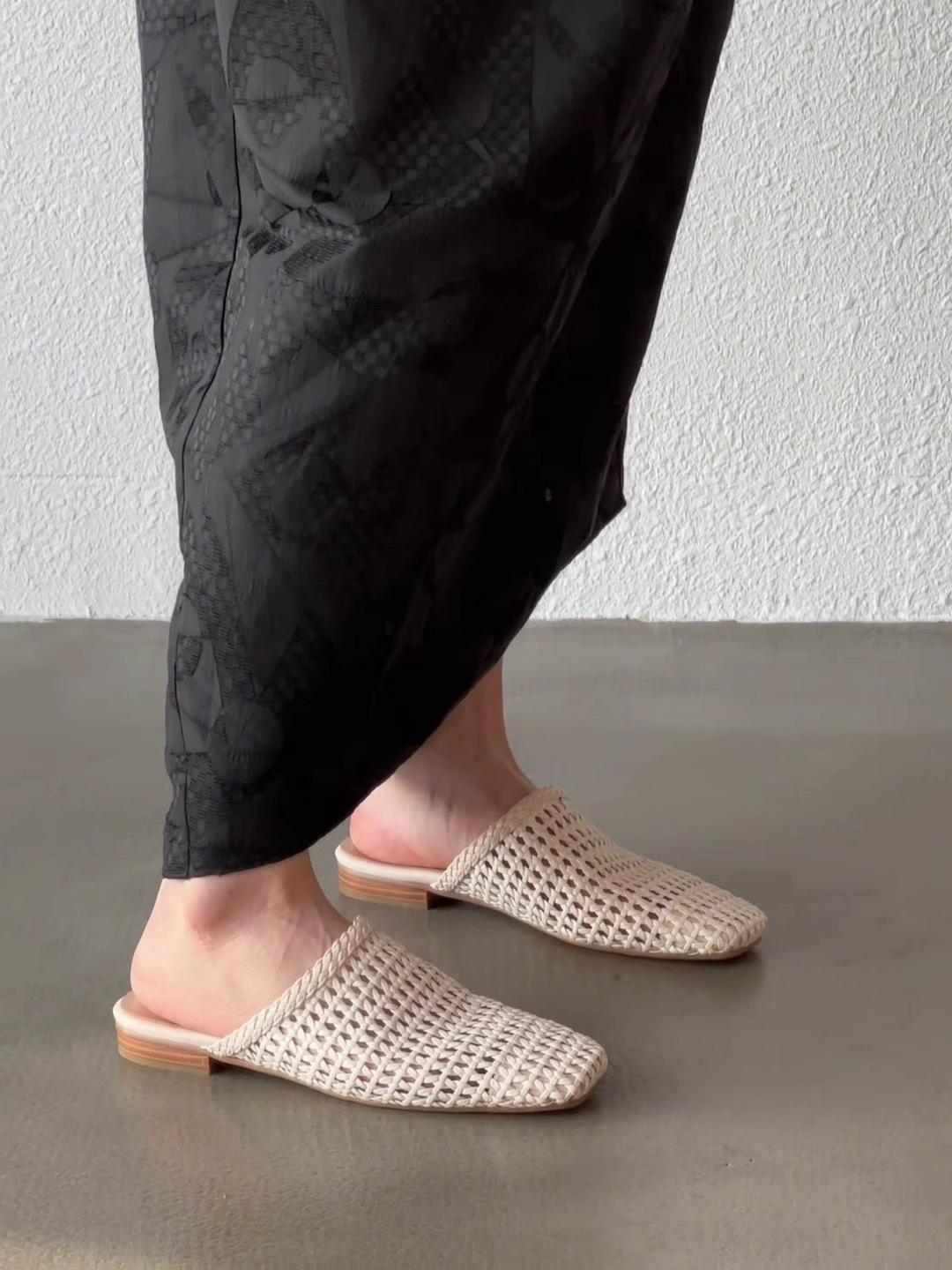 Woven Hollowed-Out Closed-Toe Mule Sandals for Women