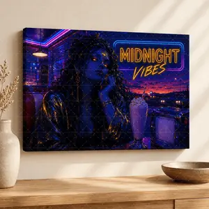 Midnight Vibes Neon Wall Art, Dark Blue & Purple Aesthetic Poster, Bedroom & Living Room Decor, Teen Room Wall Art, Office Wall Art, Modern Moody Canvas, Gaming Room Poster,wall decor,poster.