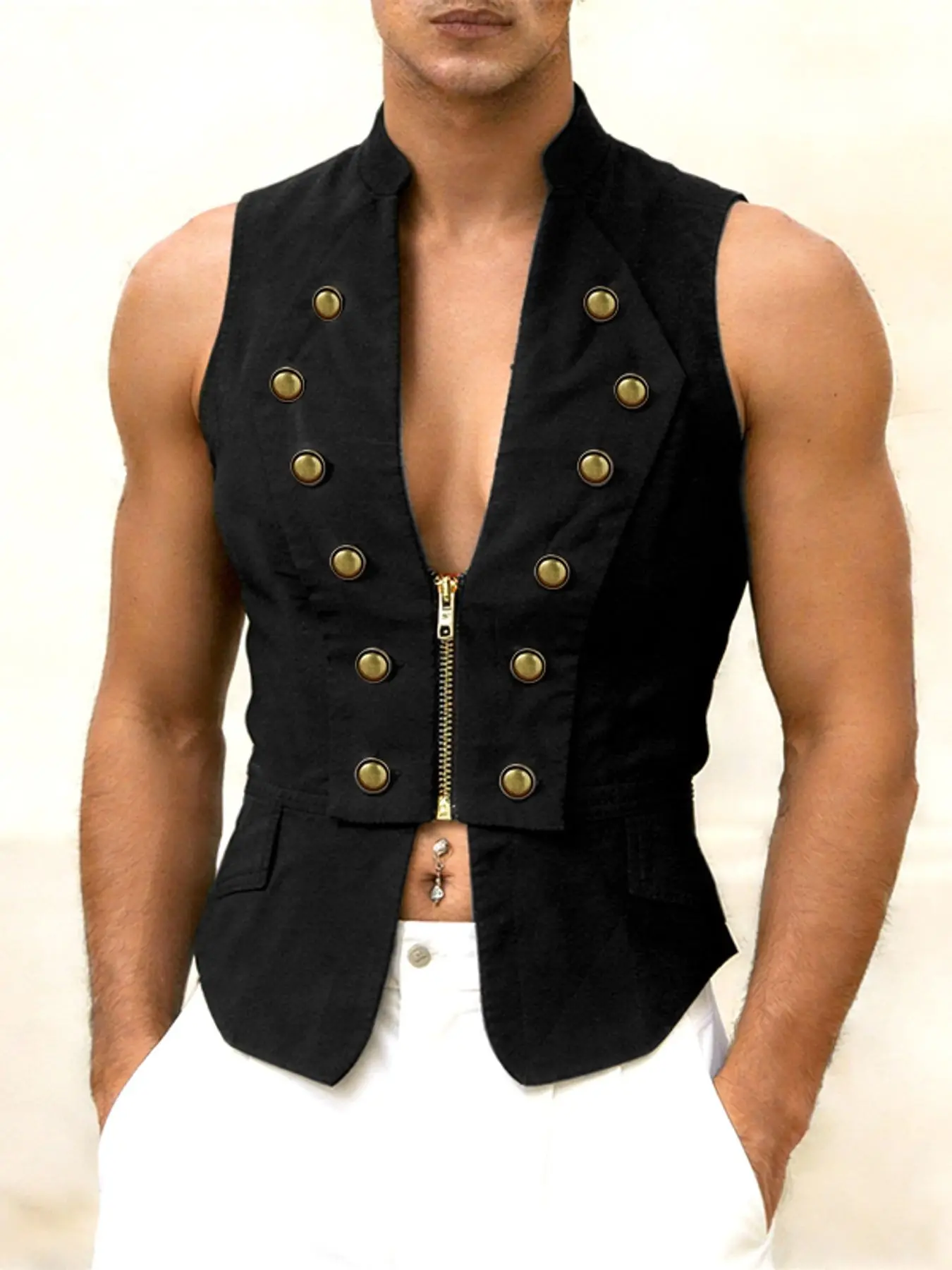 INCERUN Men's Casual Fashion Tank Top, Button Design Zipper Vest Gilet, Perfect for Daily Wear, Stylish and Comfortable, Ideal for Everyday
