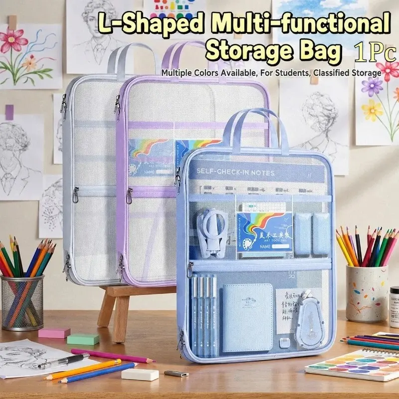 A4 Transparent Waterproof Document Bag with Zipper, Handheld Folder, Large Capacity, Multi-layer Paper File Pouch, Paper Storage Bag