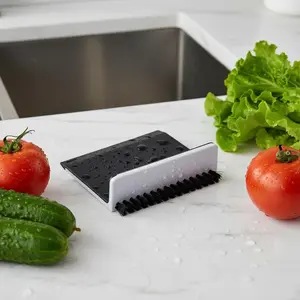 Black Multi-Purpose Kitchen Sink Squeegee, Countertop Wiper Cleaning Brush for Fruit & Vegetable, Home Kitchen Tool Accessory