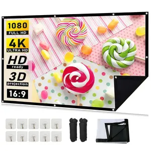 100inch 4K UHD Anti-Light Foldable Portable Projector Scree for Home Theater Party Office Classroom Outdoor Indoor Movie Projection Screen 120inch
