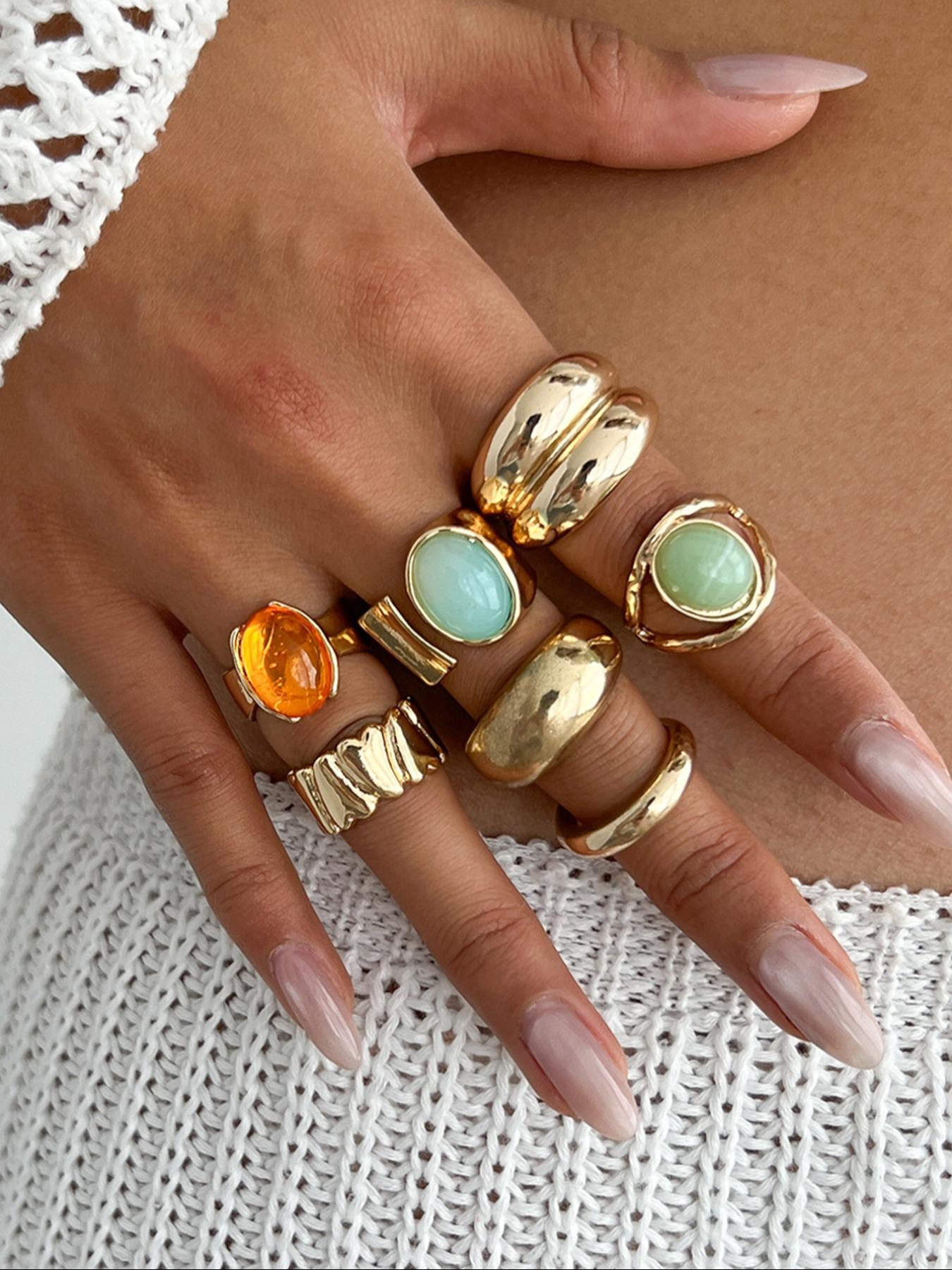 Vintage Stone Decorated Ring Set, Fashion Rings for Party, Daily Clothing Decor, Trendy All-match & Exquisite Jewelry for Birthday Gift, Solitaire Stackable Rings, Statement Multi Ring, Stacking Ring Set