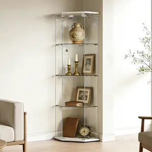 Tempered glass five-sided display cabinet,corner cabinet,liquor cabinet,with running lights,with locks,bottom equipped Adjustable foot,for various floors,living room,coidor,office