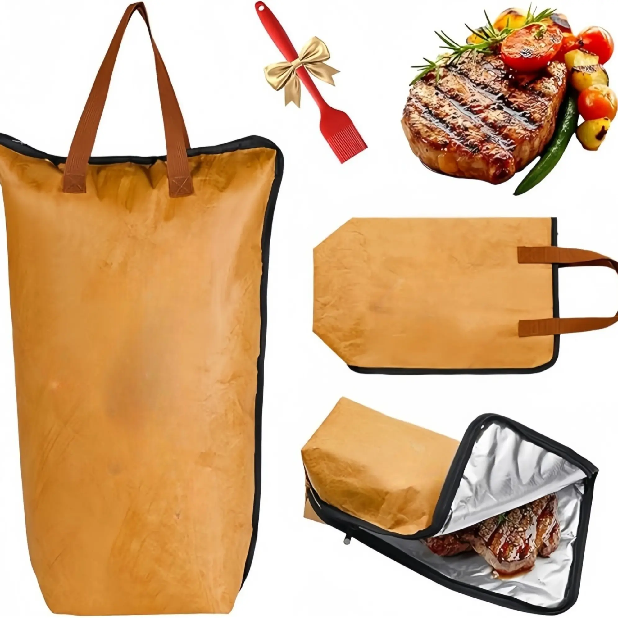 BBQ Meat Insulated Bag – 15/21 Inch Heavy-Duty Brown Thermal Rest Bag with Handle, Moisture Retention for Brisket, Pork Shoulder & Steaks, Perfect Father’s Day Gift for Grill Lovers & Smoking Enthusiasts