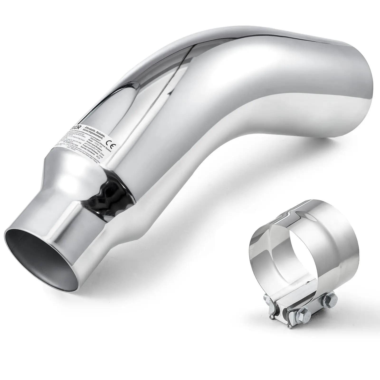 VEVOR Elbow Exhaust Tip, 4 Inch Inlet, 6 Inch Outlet, 23 in Overall Length, Chrome Turn Down Exhaust Tip with Clamp for Truck, Sedan, Sports Car, SUV, Chrome Structure for High Temperature Resistance