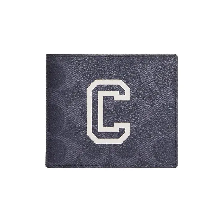 COACH Billfold Wallet for Men – Classic Double-Fold Multi-Slot Wallet in Denim and Chalk White Coated Canvas