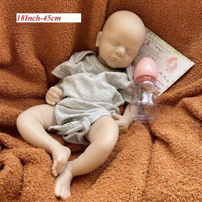 17-18in Unpainted Full Body Solid Silicone Reborn Boy & Girl Doll With Open Mouth Dress In Grey Outfits Handmade Soft Touch Waterproof Newborn Doll Toys For Family‘s Present