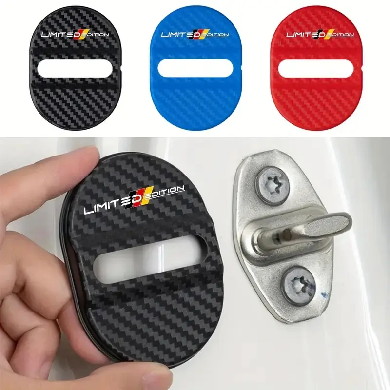 4pcs Carbon Fiber Texture Car Door Stopper, Limited Edition Logo, Anti Dust & Scratch, Jdm Style, Automotive Car Interior Exterior Accessory, Car Interior Accessories