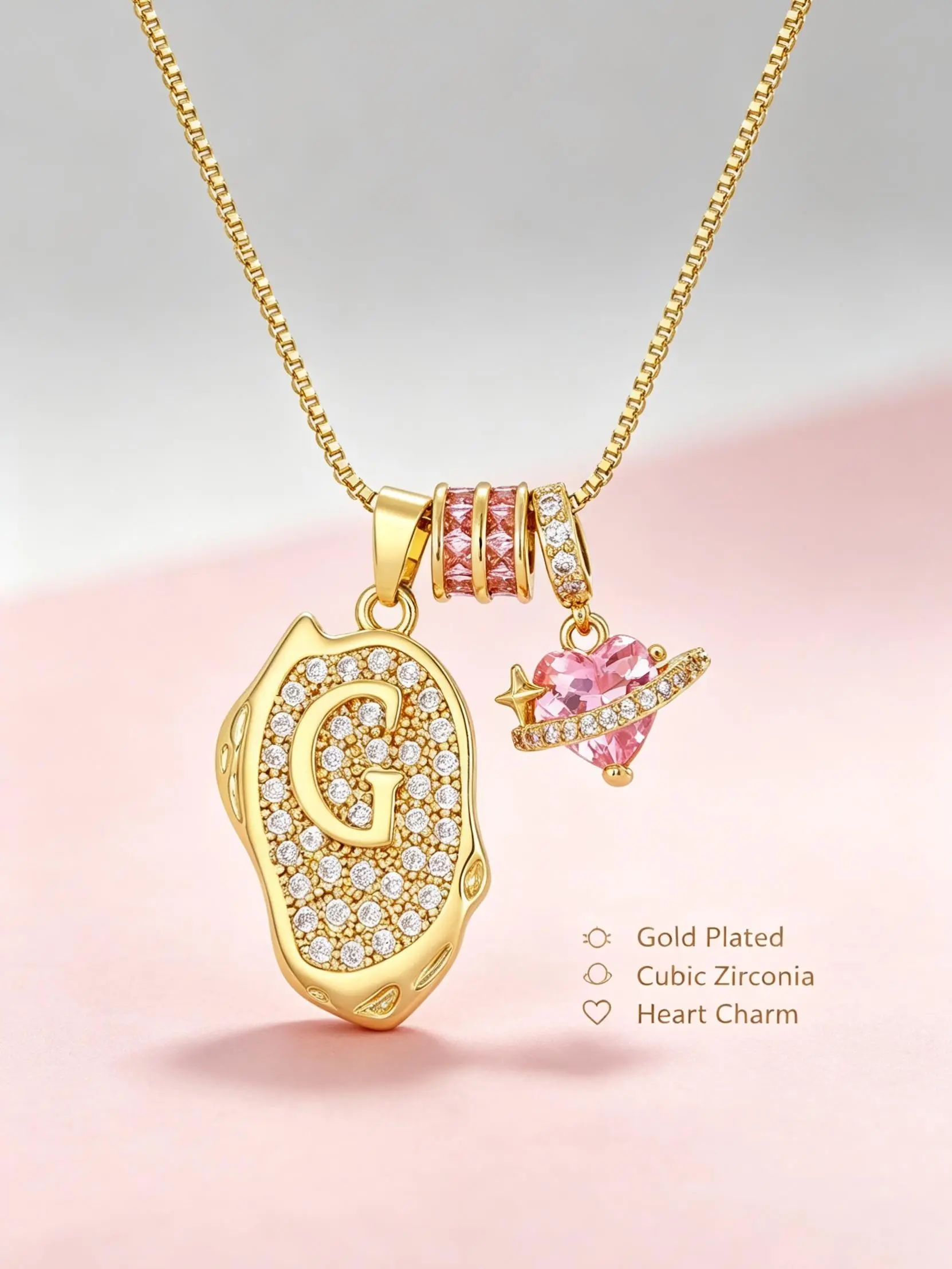 Custom Letter A-Z Pendant Necklace, Elegant Alloy Chain, Saturn Heart Charm, Women's Jewelry, Easter Gift, All Seasons