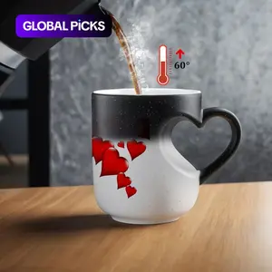 1pc Magical Color-Changing Novelty Coffee Mug with Heart-Shaped Handle, 11oz Unique Red Heart Design, Heated Gradient Mug, Insulated & Reusable, Perfect for Birthdays, Valentine's Day and Holiday Gifts