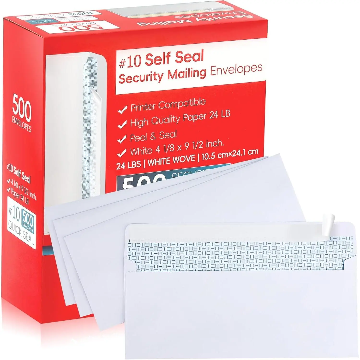 #10 Letter Size Mailing Envelopes for Business, 500pcs Self Seal Windowless Security Envelopes 4-1/8 x 9-1/2 Inch White 24LB Paper