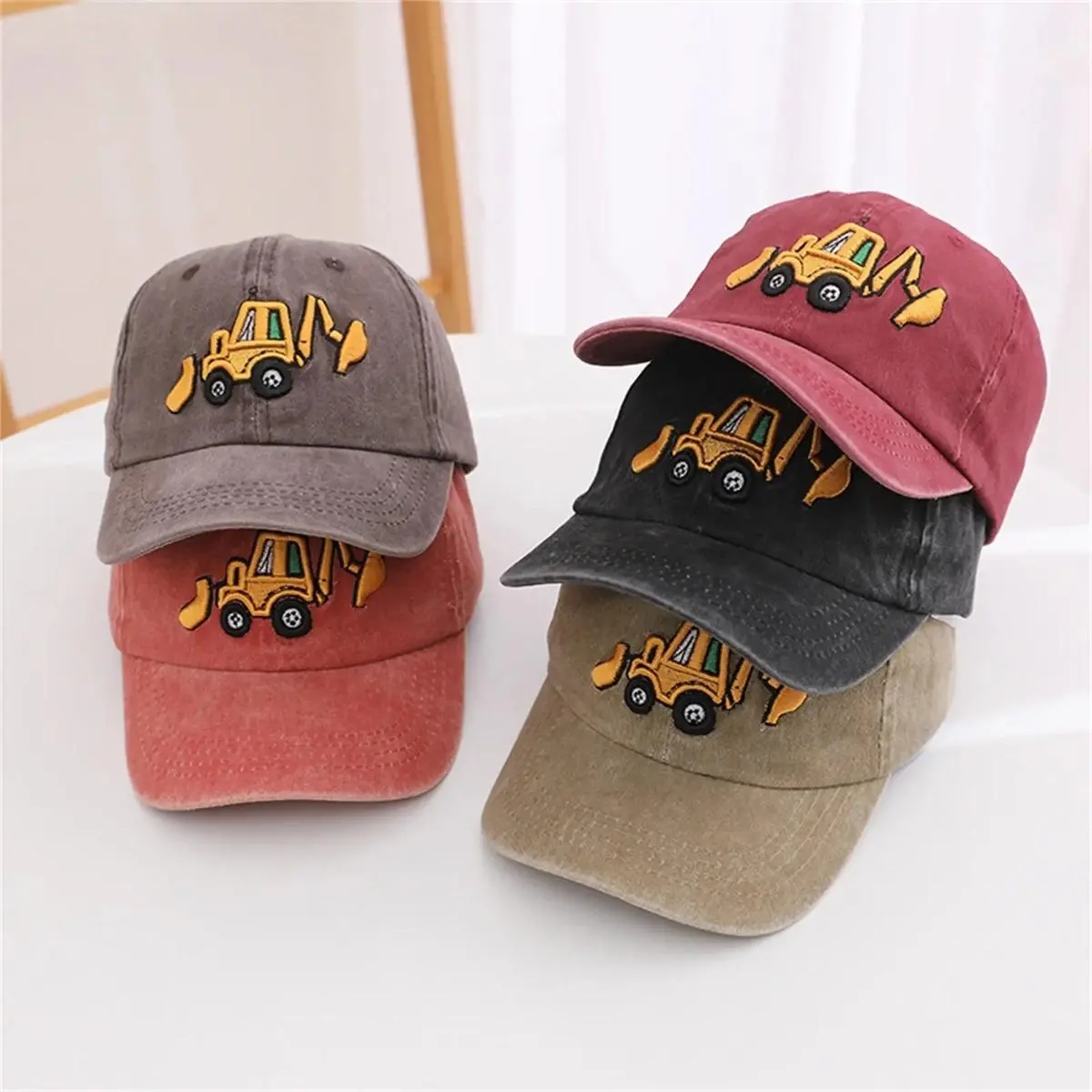 Toddler Excavator Embroidery Baseball Cap - Adjustable, Breathable Cotton-Polyester Hat for Kids, Cute Birthday Gift for Outdoor Daily Wear