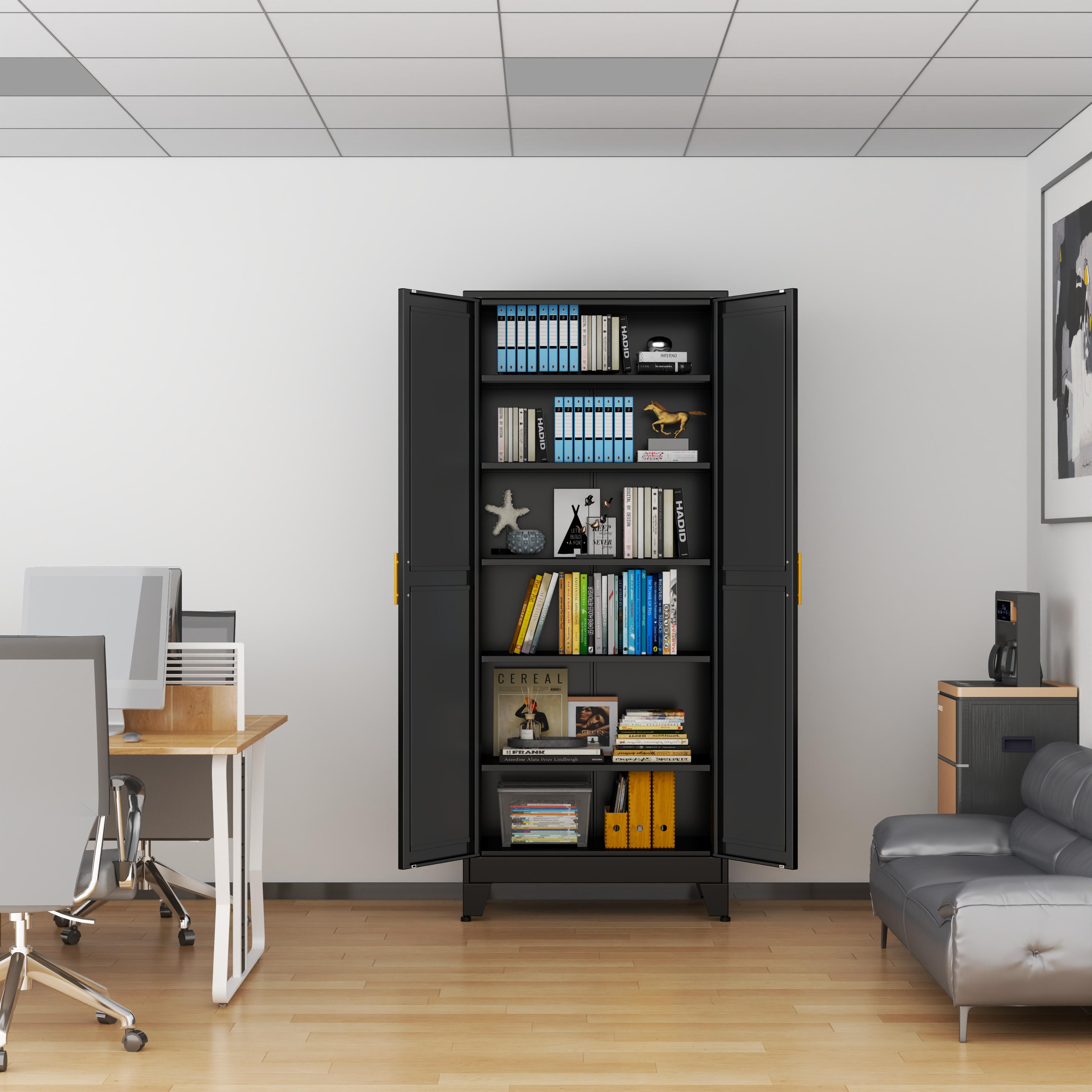 75.2" Tall Pantry Cabinet, Kitchen Pantry Storage Cabinets with 2 Door and 5 Adjustable Shelves, White Metal Pantry Storage Cabinet, Cupboard for Kitchen, Dining Room, Living Room and Bathroom Organizer