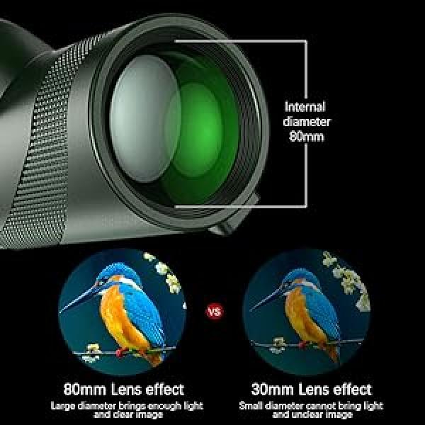 STANDARD GOODS 80x100 Monocular-Telescope High Powered Monocular for Adults Monocular for Smartphone Adapter Monocular Telescope Hunting Wildlife Bird Watching Travel Camping Hiking