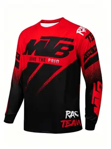 Men's Mountain Bike Style Long Sleeve T-Shirt, Quick-Dry Breathable Athletic Top, Gradient Print Streetwear, Casual Sportswear, Breathable Workout Top
