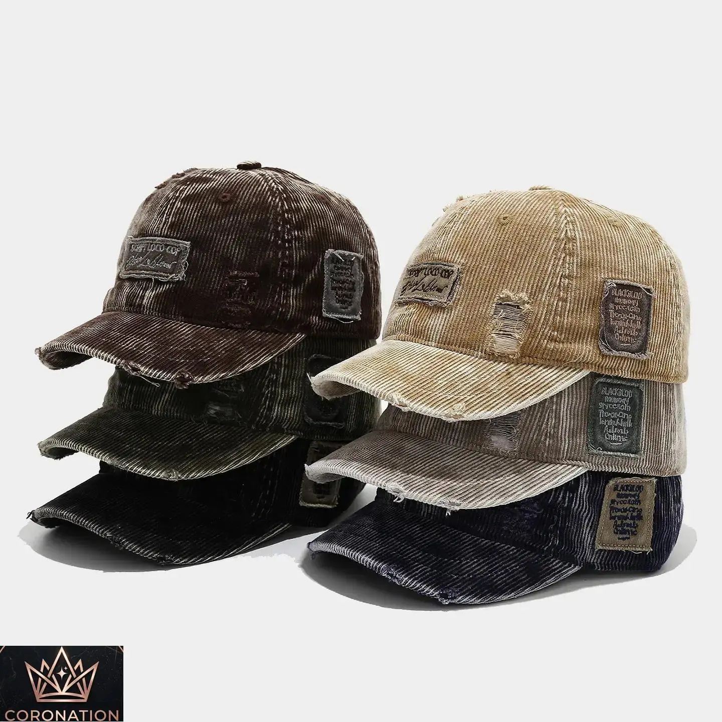Women's Vintage Distressed Corduroy Baseball Cap - Y2K Grunge Dad Hat with Patchwork, Washed Texture, Ribbed Detail, Raw Edge, Adjustable Streetwear Hats for Women, Streetwear Outfits & Travel