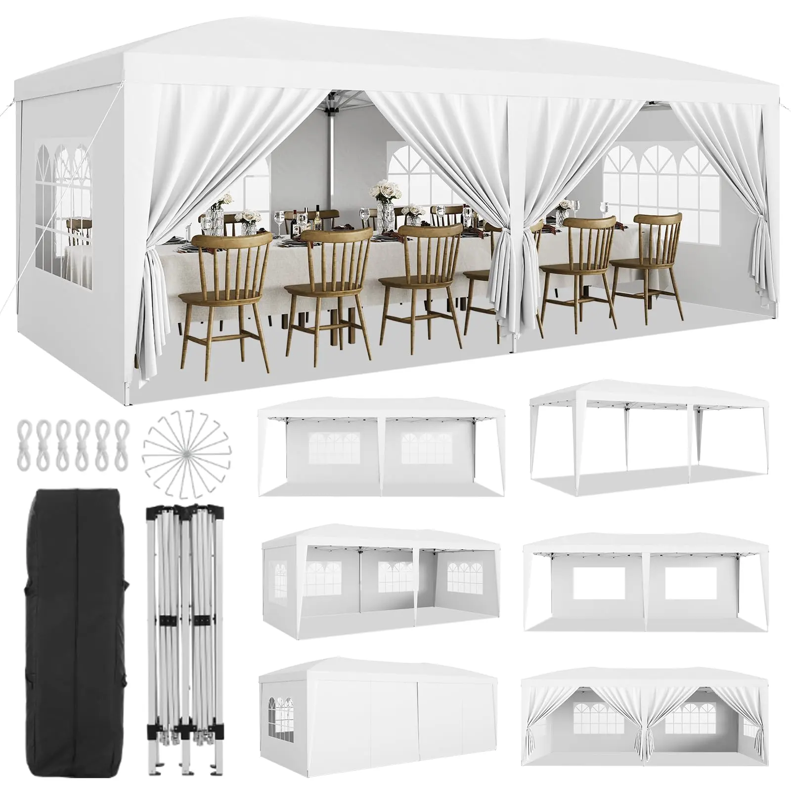 10x20 Ft Heavy-Duty Folding Gazebo Canopy with 6 Removable Sidewalls – Waterproof, 3 Adjustable Heights, Includes Stakes & Ropes – Easy Setup Outdoor Pavilion for Backyard, Garden, Parties, and Commercial Events