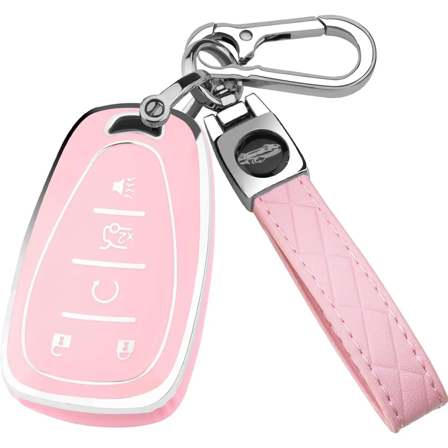 for Chevy Key Fob Cover with Keychain, Key Case Shell Full Protector Compatible with Chevy 2016-2021 Equinox Malibu Camaro Cruze Blazer Traverse Trax 5 Button Holder (Pink)