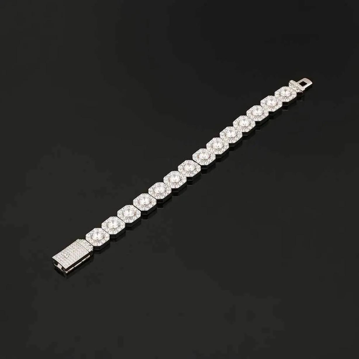 Men's Iced Out Sugar Chain Bracelet Moissanite 18K Gold Plated Stainless Steel Hip Hop Cuban Link Style Trendy Streetwear Luxury Bracelet Jewelry Gift for Men