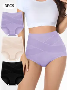 3-Pack Women's High-Waisted Thong Underwear, Comfortable Lightweight Belly Control, Soft Skin-Friendly, All Seasons Wear