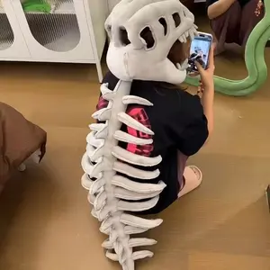 Dinosaur Skeleton Headgear Pillow, Dinosaur Themed Design, Unique, Perfect for Halloween Party Cosplay, Unisex, Silent, Party Setting & Sofa Lounging