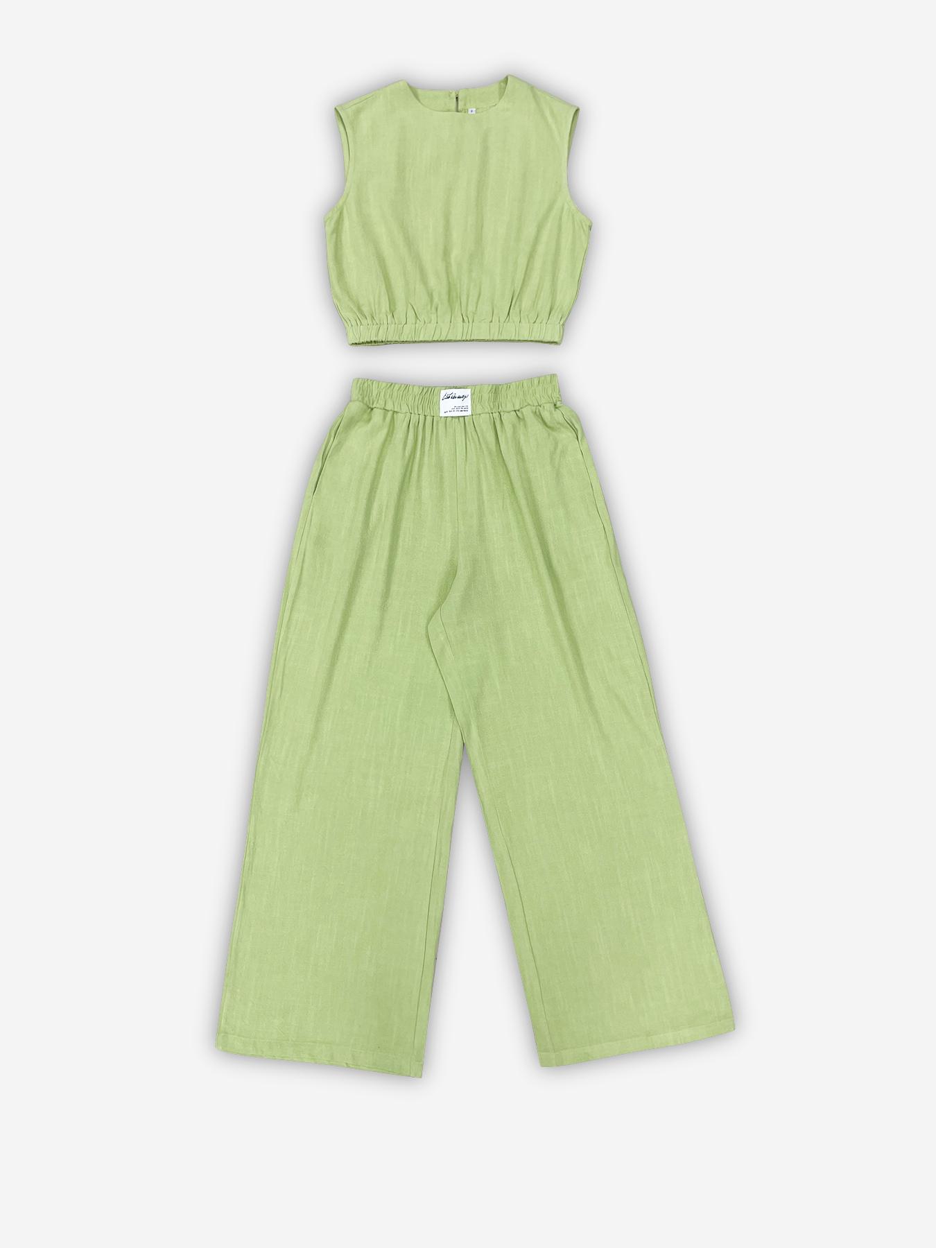 Women Linen Two Piece Set Sleeveless Top Wide Leg Pants Outfit Casual Summer Vacation Look Loose Fit With Pockets Comfy Chic Daily Wear