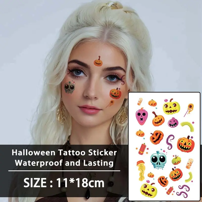 Halloween Cartoon Pumpkin Lollipop Octopus Tentacle Temporary Tattoo Stickers, Waterproof, Reusable, for Face, Arms, Legs, Chest, Back