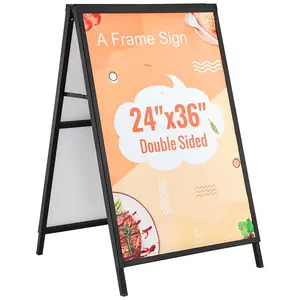 VEVOR A Frame Sidewalk Sign, 24x36 Inch Heavy Duty Slide-in Signboard Holder, Double-Sided Folding Sandwich Board Signs, Steel Pavement Sign Poster for Outdoor Business Street Advertising (Frame only
