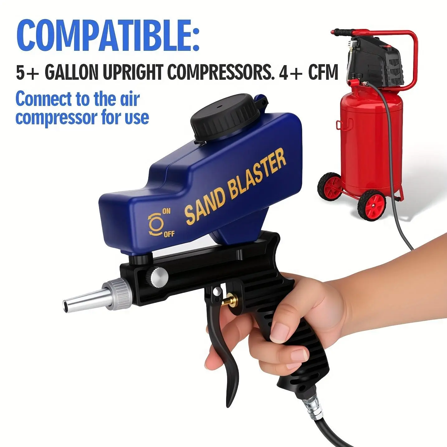 Ergonomic Handle Portable Sandblaster Gun, 600cc/18oz Gravity Feed, Adjustable Nozzle, for Paint Rust Removal, DIY Automotive Use, Sandblasting Tools