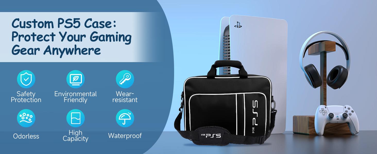 PS5 Carrying Case, Waterproof Shockproof Console Storage Bag with Shoulder Strap, Fits Disc & Digital Editions, Includes Controller Storage