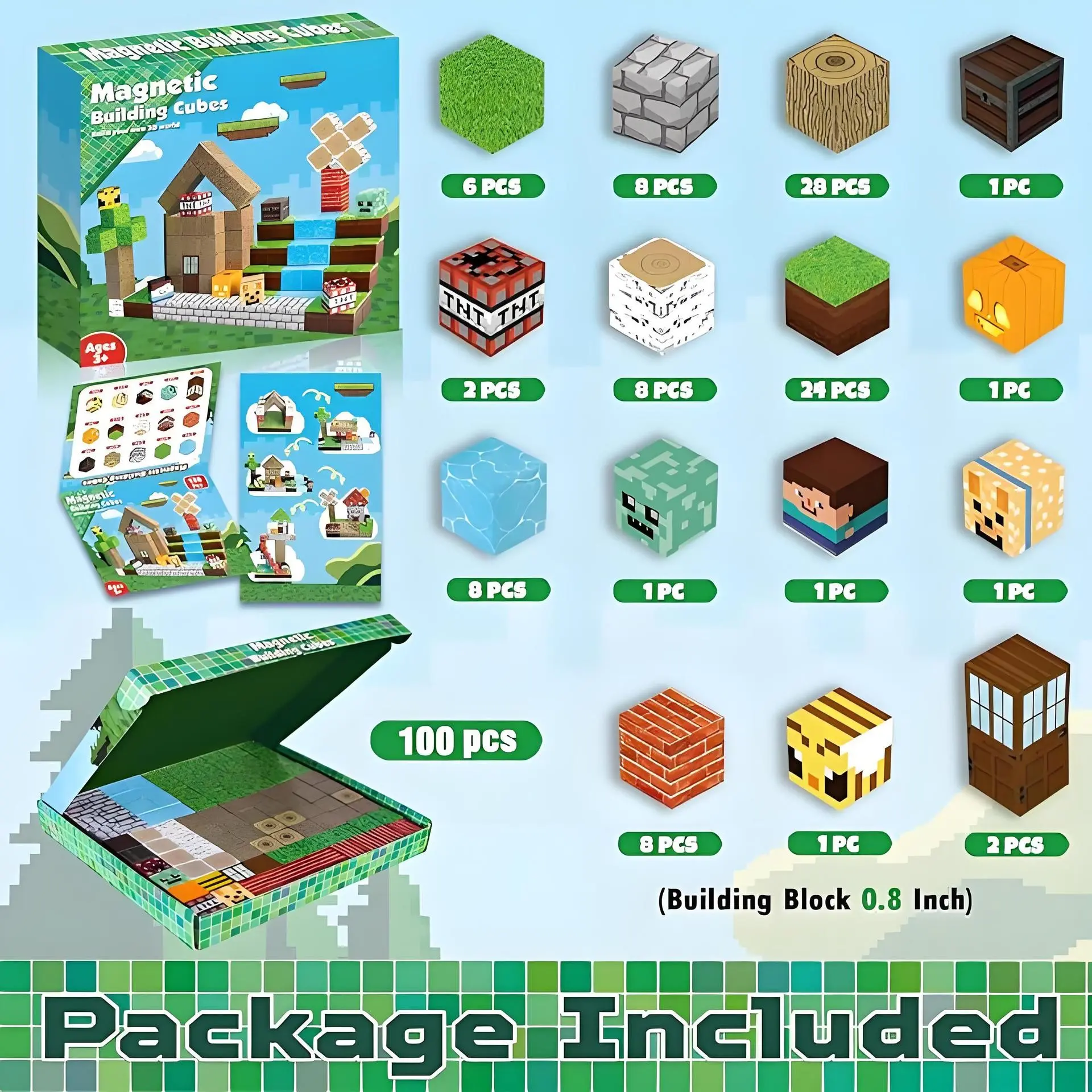100pcs Magnetic Building Blocks, Jungle Theme Puzzle Toys, Educational Assembly Decorations, Perfect for Birthday, Party, Halloween, Christmas Gifts