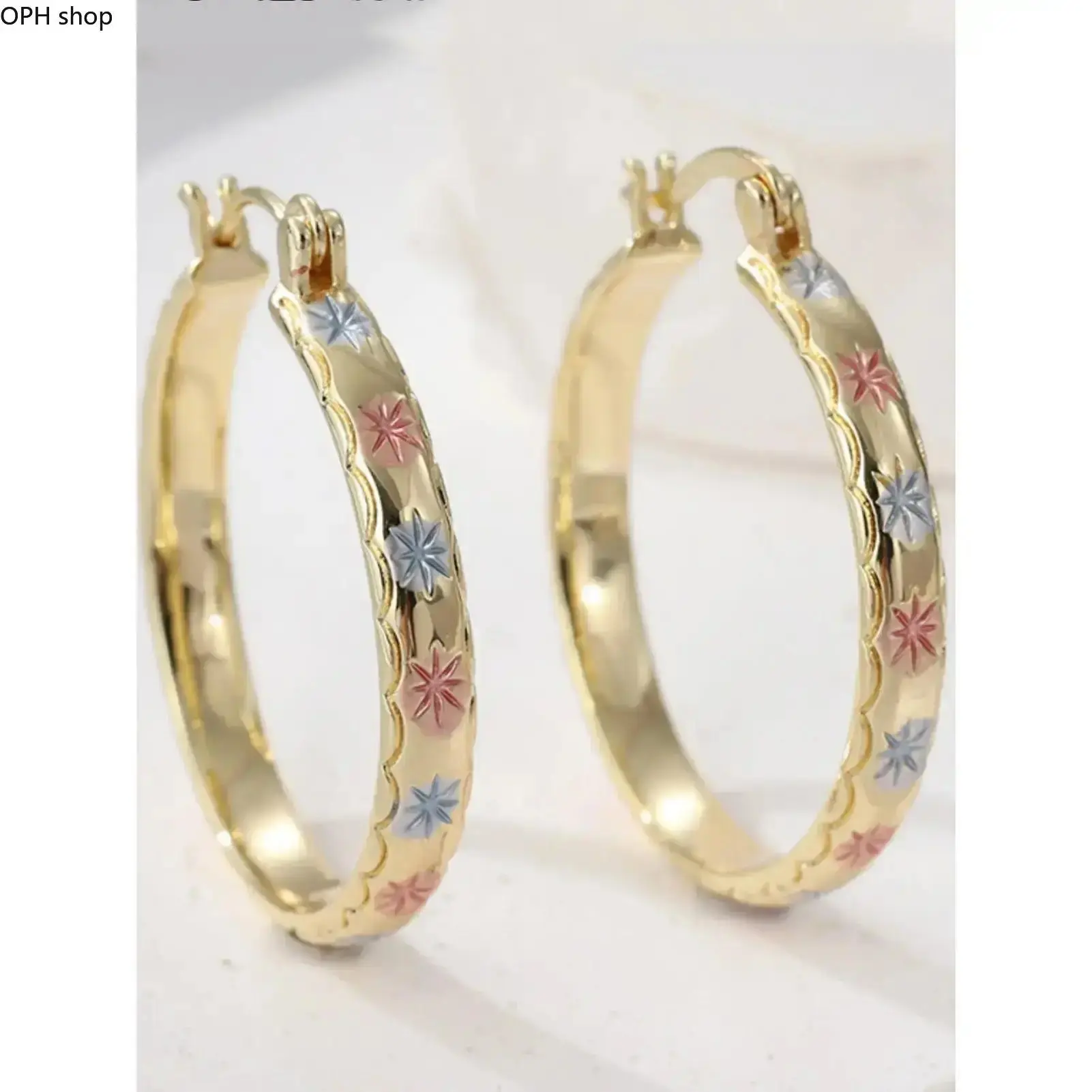Women's Gold Copper Geometric Hoops Earrings - Chic Gorgeous Elegant Fashion Statement Hoops Earrings, Female Costume Jewelry for Daily Wear, Anniversary Gifting