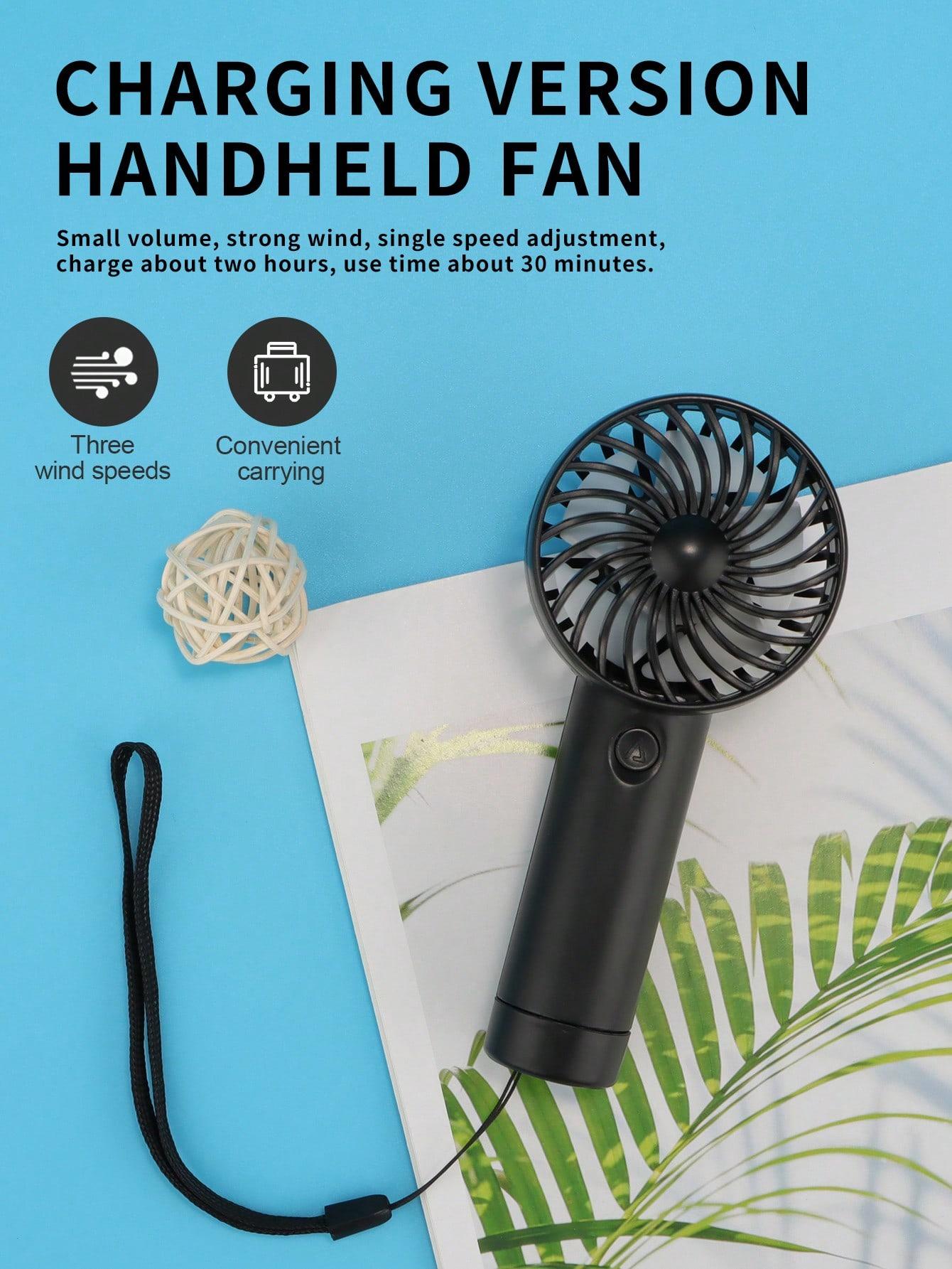 1pc Rechargeable 500mAh Lithium Battery Operated 3-Speed Adjustable Mini Handheld Fan With USB Charging Cable & Lanyard