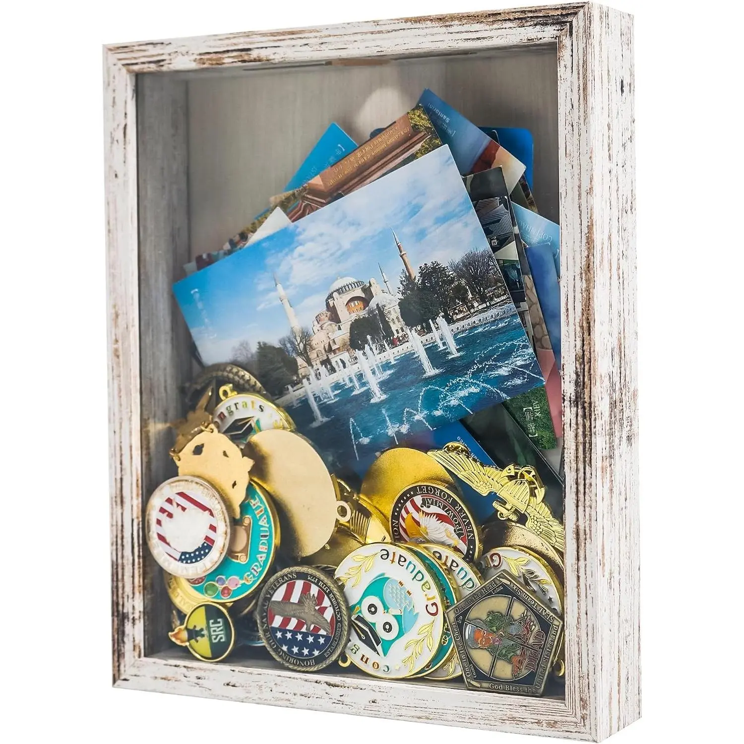 Ticket Shadow Box with Slot, Top Loading Display Case Frame, Ready to Hang Memory Box for Pins, Awards, Medals, Wedding & Photos, White, 8x10