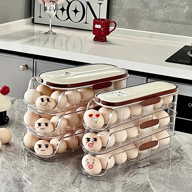 Automatic Egg Rack, Space-Saving Design, Stackable Fridge Organizer, Refrigerator Storage, 1/2/3 Layer Options, Durable PP+pet Material, Perfect for Refrigerator Organization