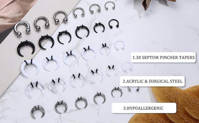LOLIAS 16G-6G Septum Pincher Tapers Rings Acrylic Stainless Steel Internally Threaded Spike Horseshoe Barbells Septum Pincher Nose Ear Cartilage Stretching Kit for Women Men LOLIAS 16G-6G Septum Pincher Tapers Rings Acrylic Stainless Steel Internally Threaded Spike Horseshoe Barbells Septum Pincher Nose Ear Cartilage Stretching Kit for Women Men
