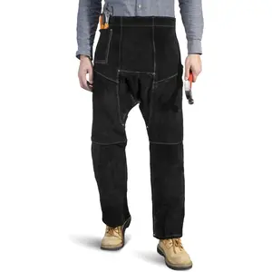 Leather Welding Pants Heat & Flame Resistant Split Leather Safety Leg Protection for Men and Women Adjustable M to XXXL