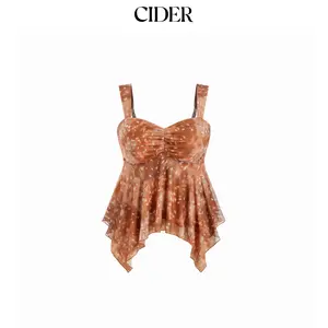 Cider Mesh Deer Sweetheart Neck Ruffle Hem Cami Top Curve & Plus Dealsforyou