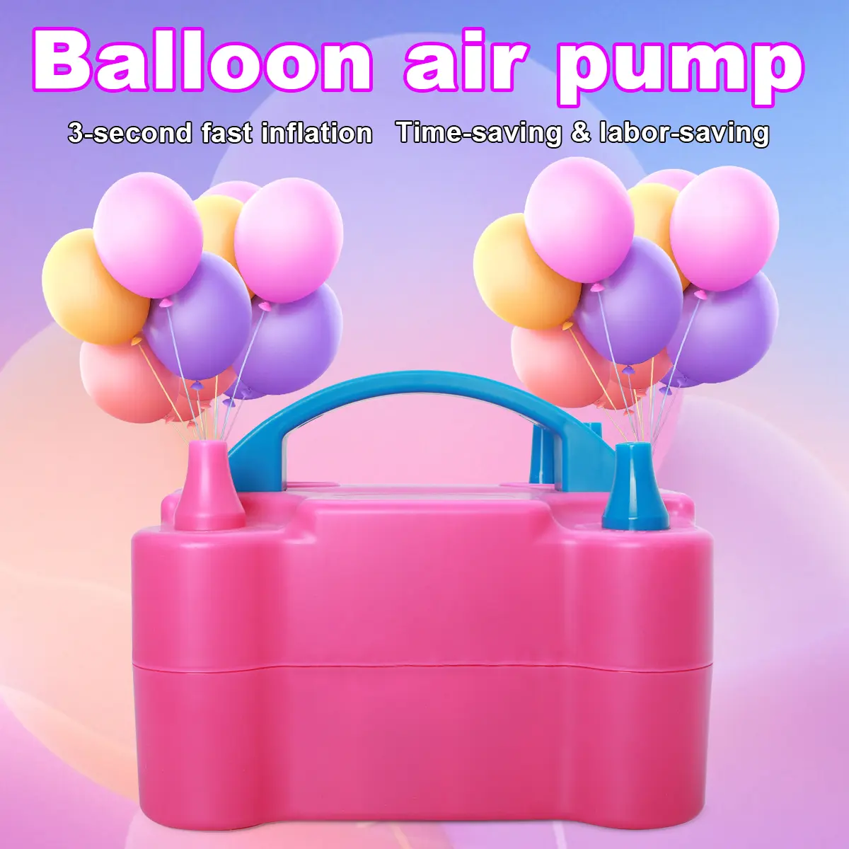 Electric Balloon Pump – 110V Plug (no batteries/emergency power), 600W high-power balloon blower with dual nozzle system, fast inflation for party balloons, rose red balloon inflator