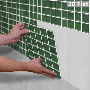 10PCS/Color Box GST Dark Emerald Glossy Irregular Rectangle Mosaic PE Foam Tile Stickers, Waterproof Oilproof Shock & Wear Resistant, Peel & Stick on Smooth Surfaces for Bedroom Kitchen Bathroom School Office Home & Commercial Wall Renovation Decor