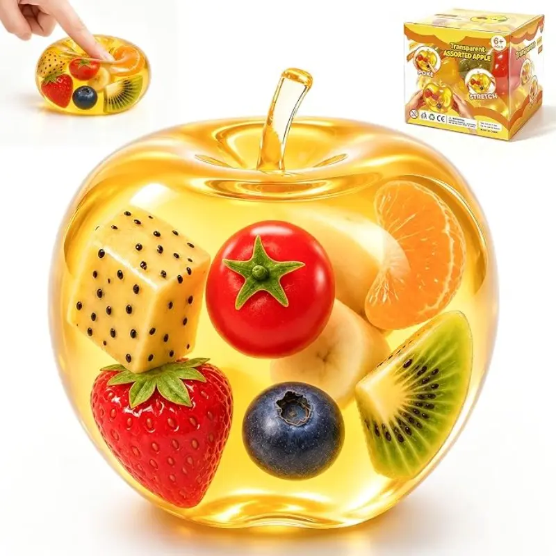 1pc Jelly Apple Squishy Toy with Fruits Blocks Inside, Transparent Gel Squeeze Toy, Slow‑Rising Fidget Sensory ASMR Toy for Stress Relief & Anxiety Relief, ASMR Experience, fun sensory play, anxiety toy, desk break, food squishies