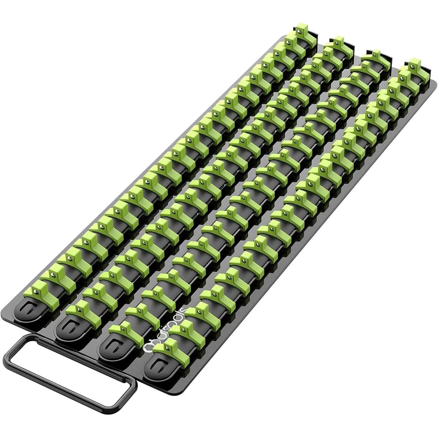 80-Slot Portable Socket Organizer Tray With Handle Green/Black | Socket Tray With Clips for 1/4-Inch, 3/8-Inch & 1/2-Inch Drive Sockets - Professional-Grade Tool Organizer - Part: 1024