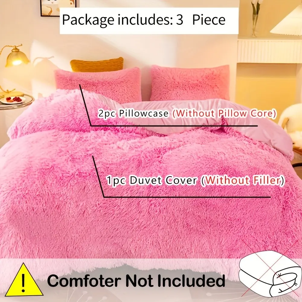 Solid Color Fuzzy Duvet Cover Set, 1 Count Duvet Cover & 2 Counts Pillowcase without Filler, Soft Comfortable Bedding Set Bed Covers for Home Bedroom