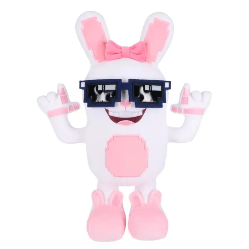 Pixel Style White Bunny Plush Doll With 3D Square Sunglasses Pink Bow Rabbit Stuffed Toy Kawaii Game Character Plush Ornament Kids Backpack Pendant Bedroom Decor Birthday Party Favor Gift For Girls Teens Cross-Border Wholesale