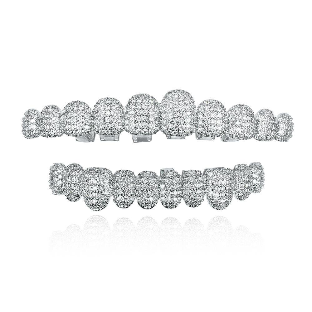 Iced Out Shiny Grillz Pack, Gold Finish Hip Hop Dental Decor, Luxury Zircon Embellished Teeth Covers, Stylish Street Rap Costume Piece, Great Gift for Hip-Hop Artists & Party Performers